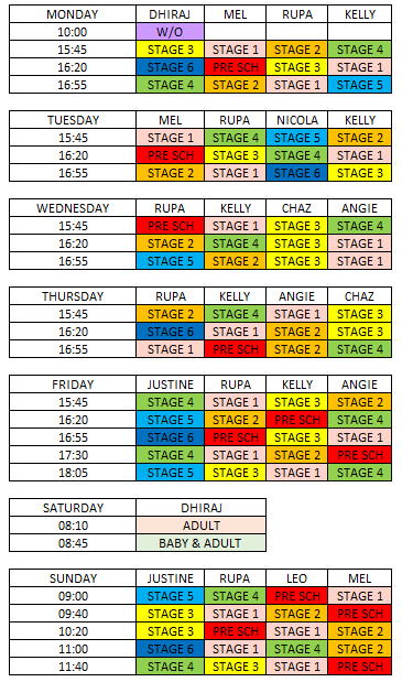 Seahorse Swimming Autumn 2025 Schedule